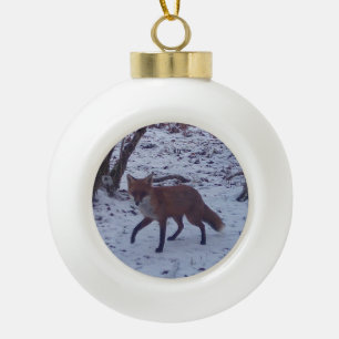 Merry "Foxy Christmas" Ceramic Ball Christmas Ornament