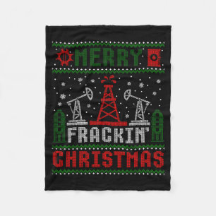 Merry Fracking Christmas Funny Oilfield Ugly Xmas Fleece Blanket