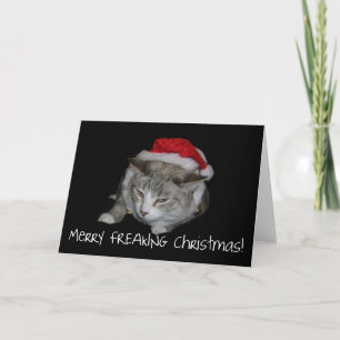 Merry Freaking Christmas Fat Cat Christmas Card