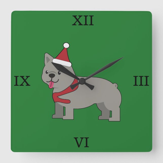 Merry Frenchie Square Wall Clock (Front)