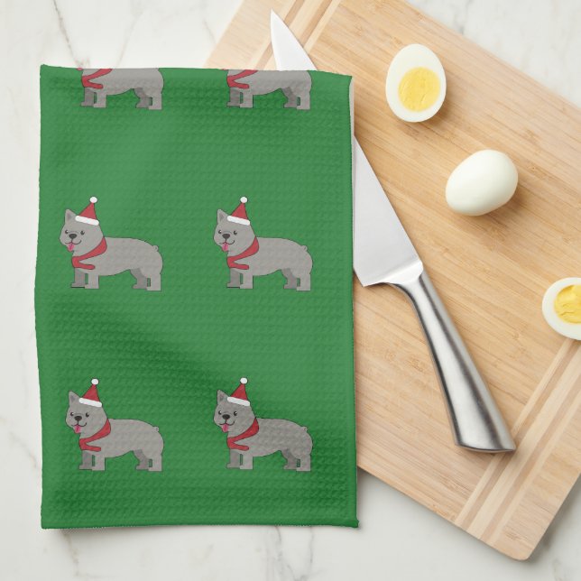 Merry Frenchie Tea Towel (Quarter Fold)