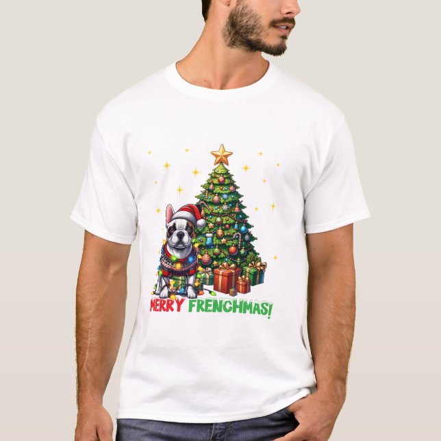 Merry Frenchmas French Bulldog T-Shirt (Front)