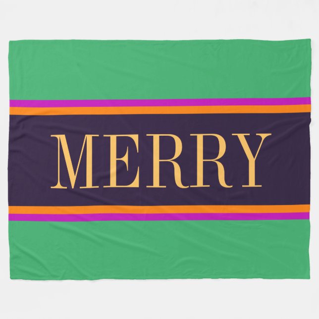 MERRY Fun Bright Mint Green Pink Black Stripes Fleece Blanket (Front (Horizontal))