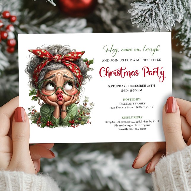 Merry Fun Grandma Cartoon Christmas Party Invite (Merry Fun Grandma Cartoon Christmas Party Invite)