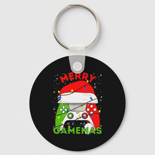 Merry Gamemas Santa Hat Gamer Controller Christmas Key Ring (Front)