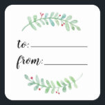 Merry Garland Holiday to from gift exchange Square Sticker<br><div class="desc">gift wrapping label that says to and from. featuring our exclusive watercolor garlands. Festive,  modern and legible. Perfect to use as an envelope seal for your holiday stationery.</div>