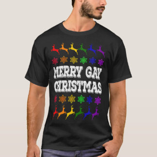 Merry Gay Christmas LGBT Reindeers Snowflakes funn T-Shirt