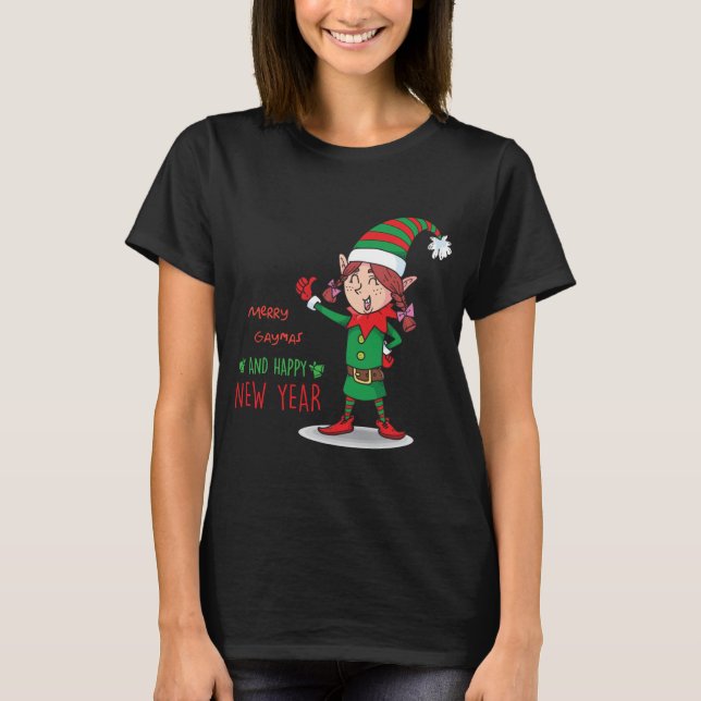 Merry Gaymas Girl Elf T-Shirt (Front)