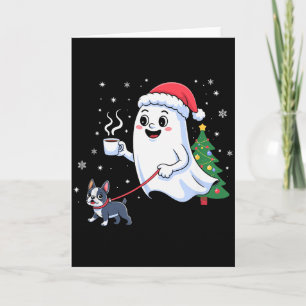 Merry Ghost Walking Boston Terrier Dog Christmas  Card