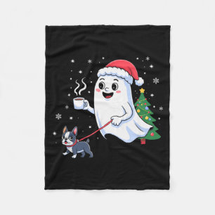 Merry Ghost Walking Boston Terrier Dog Christmas Fleece Blanket