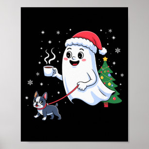 Merry Ghost Walking Boston Terrier Dog Christmas  Poster