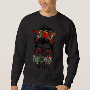 Merry GiGi Messy Bun Hair Plaid Leopard GiGi Life Sweatshirt
