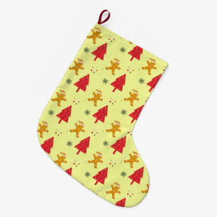Merry gingerbread santa Snowflake Xmas tree patte Large Christmas Stocking
