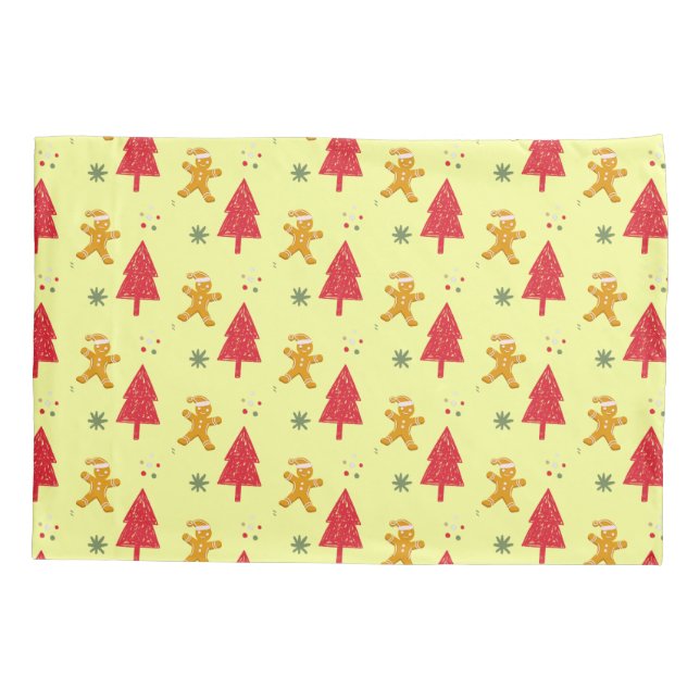 Merry gingerbread santa Snowflake Xmas tree  patte Pillowcase (Back)