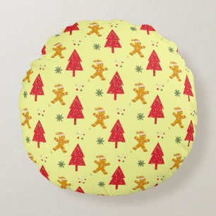 Merry gingerbread santa Snowflake Xmas tree patte Round Cushion