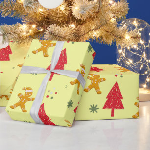 Merry gingerbread santa Snowflake Xmas tree  patte Wrapping Paper