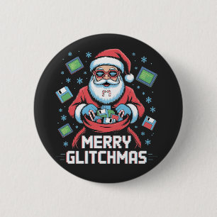 Merry Glitchmas Coding Programmer Santa Christmas 6 Cm Round Badge