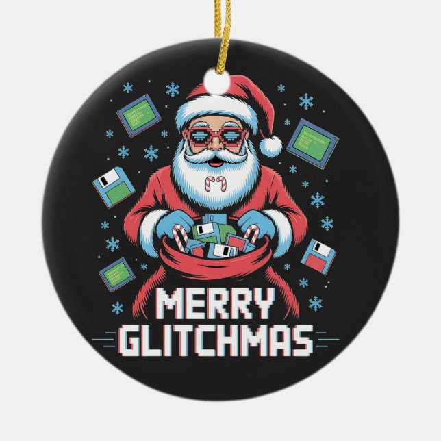  Merry Glitchmas Coding Programmer Santa Christmas Ceramic Ornament (Front)