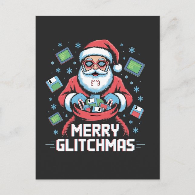  Merry Glitchmas Coding Programmer Santa Christmas Invitation Postcard (Front)