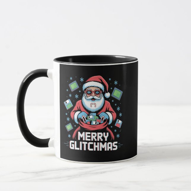  Merry Glitchmas Coding Programmer Santa Christmas Mug (Left)