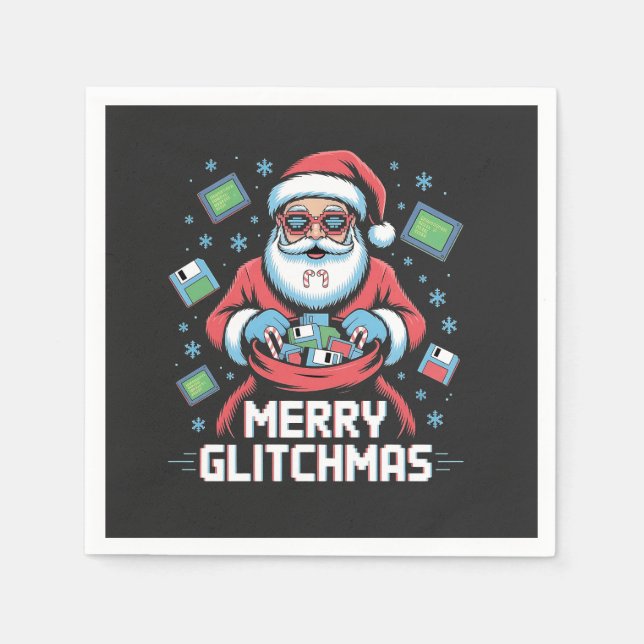  Merry Glitchmas Coding Programmer Santa Christmas Napkin (Front)