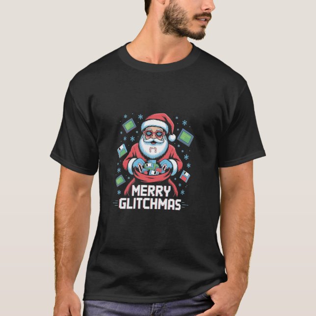  Merry Glitchmas Coding Programmer Santa Christmas T-Shirt (Front)