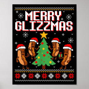 Merry Glizzmas Funny Merry Christmas Hotdogs Xmas  Poster