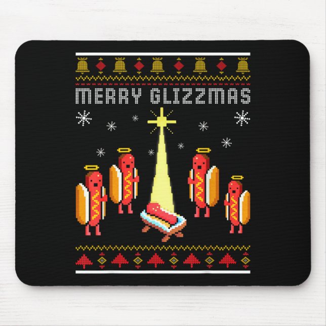 Merry Glizzmas Hot Dog Funny Ugly Christmas Sweate Mouse Pad (Front)