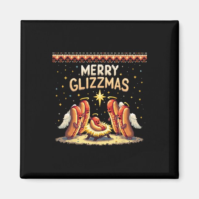 Merry Glizzmas Hot Dog Humour Funny Food Lovers Co Magnet (Front)