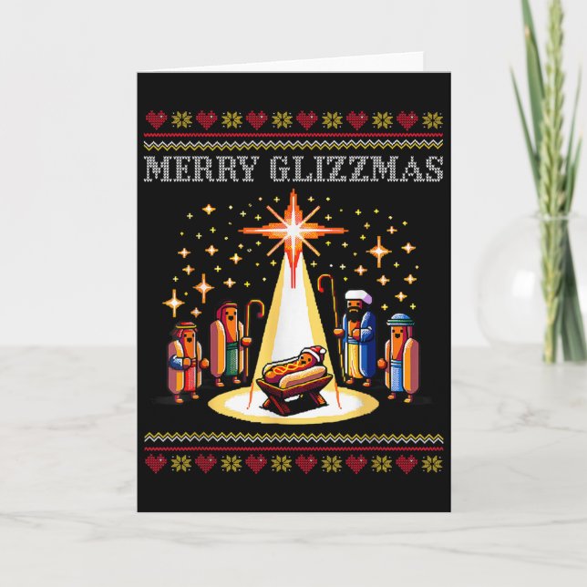 Merry Glizzmas Tacky Funny Merry Christmas Hot Dog Card (Front)
