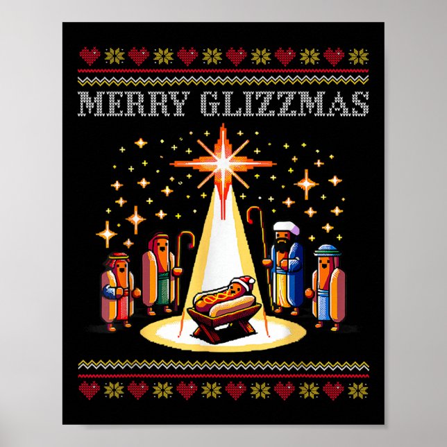 Merry Glizzmas Tacky Funny Merry Christmas Hot Dog Poster (Front)