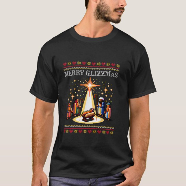 Merry Glizzmas Tacky Funny Merry Christmas Hot Dog T-Shirt (Front)