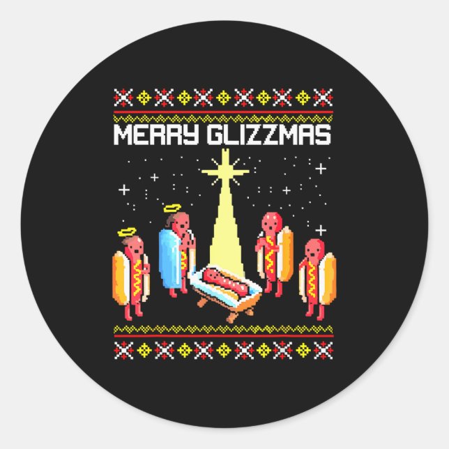 Merry Glizzmas Tacky Funny Merry Christmas Hotdogs Classic Round Sticker (Front)