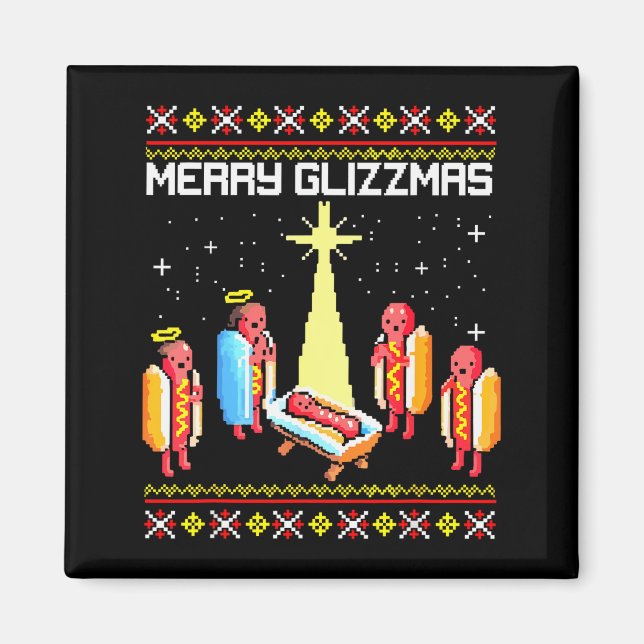 Merry Glizzmas Tacky Funny Merry Christmas Hotdogs Magnet (Front)