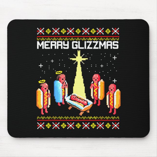 Merry Glizzmas Tacky Funny Merry Christmas Hotdogs Mouse Pad (Front)