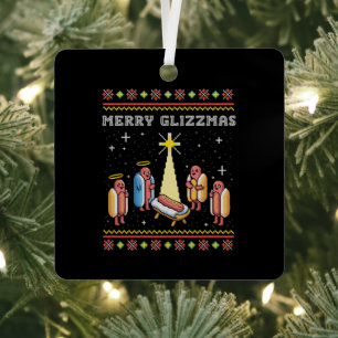 Merry Glizzmas Ugly Christmas Hot Dog Xmas Metal Tree Decoration