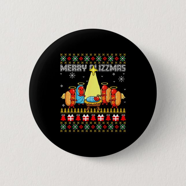 Merry Glizzmas Ugly Christmas Sweaters Hot Dogs Xm 6 Cm Round Badge (Front)