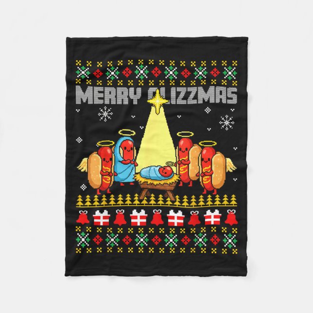 Merry Glizzmas Ugly Christmas Sweaters Hot Dogs Xm Fleece Blanket (Front)