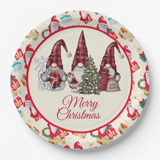 Merry Gnome Christmas  Paper Plate (Front)