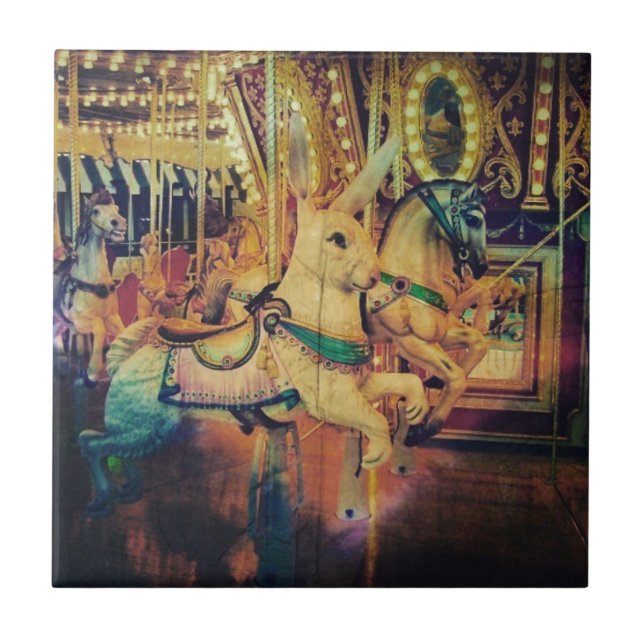Merry Go Round Animals Grunge Tile (Front)