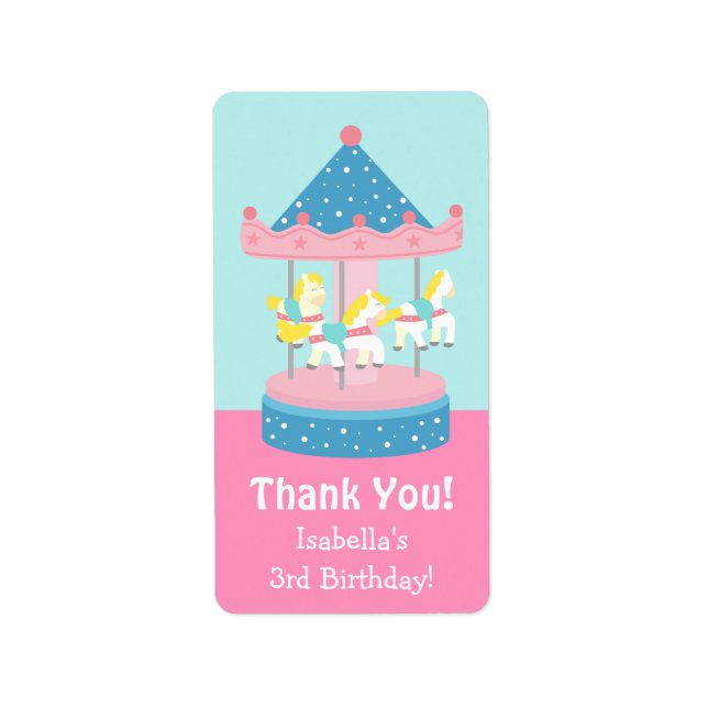 Merry Go Round Carousel Birthday Party Labels (Front)
