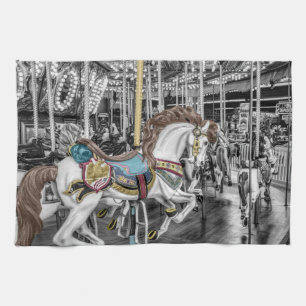 Merry Go Round Carousel Tea Towel