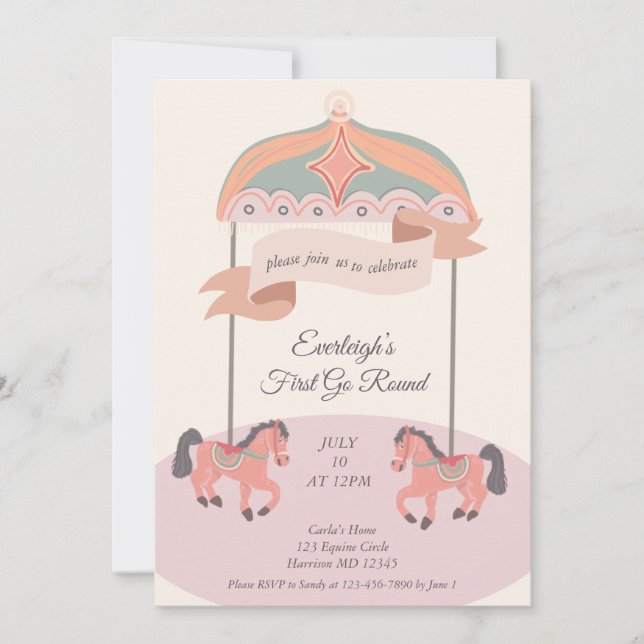 Merry Go Round First Birthday  Invitation (Front)