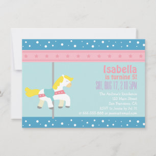 Merry Go Round, Girl Carousel Birthday Party Invitation