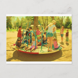 Merry go round holiday postcard