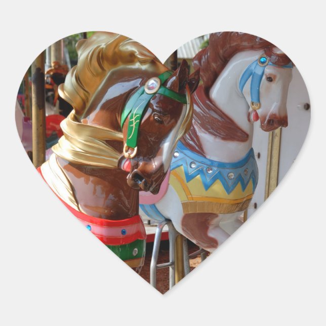 Merry-Go-Round Horses Heart Sticker (Front)