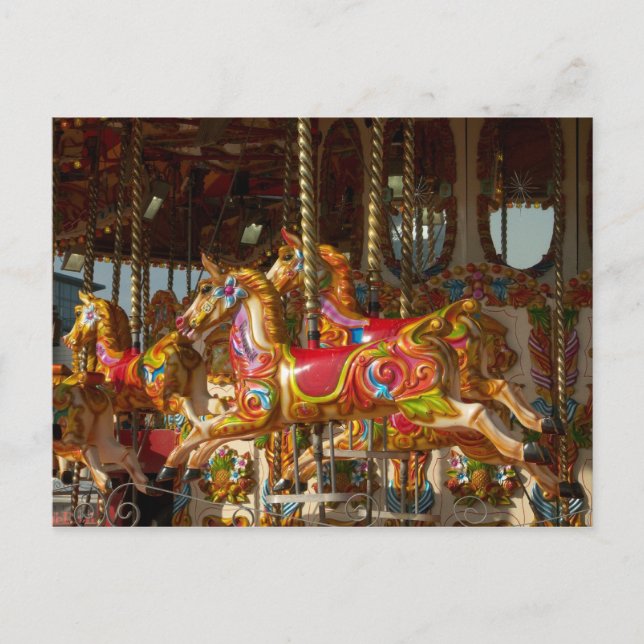 Merry-go-round Horses Holiday Postcard (Front)