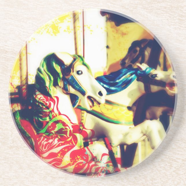Merry-Go-Round Horses Summer Flashback Digital Art Coaster (Front)