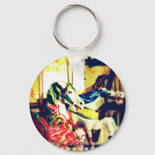 Merry-Go-Round Horses Summer Flashback Digital Art Key Ring