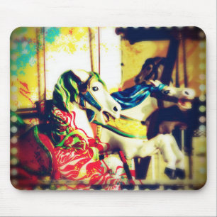 Merry-Go-Round Horses Summer Flashback Digital Art Mouse Pad